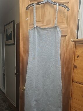 Victoria Beckham Silver Sparkle Midi Slip Dress